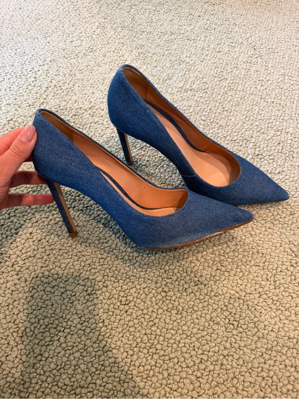 Schultz Pointed Denim High Heel Pumps - Blue